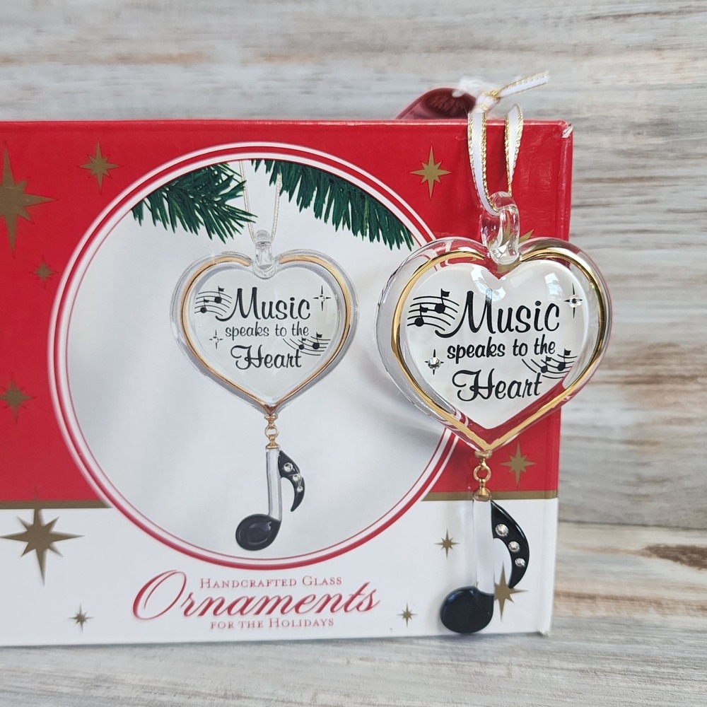 Glass Baron Music Speaks to the Heart Glass Ornament W3 563 Musical Note Heart